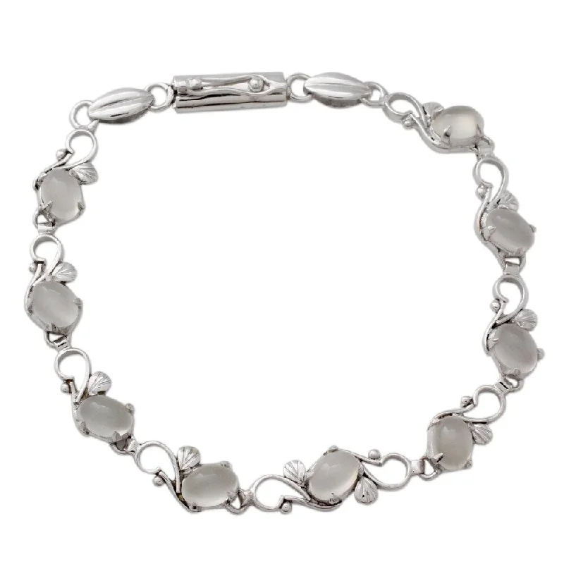 Tiny star bangles-Handmade Sterling Silver 'Moonlit Dreams' Moonstone Bracelet (India)