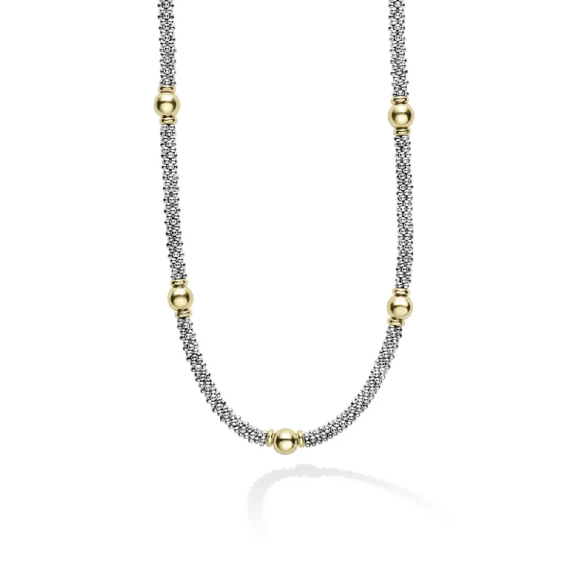 Light wood necklaces-Lagos Signature Caviar 18k Gold Station Necklace