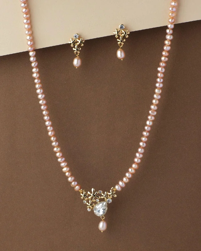 Thick bar necklaces-Beautiful Real Pearl Necklace Set