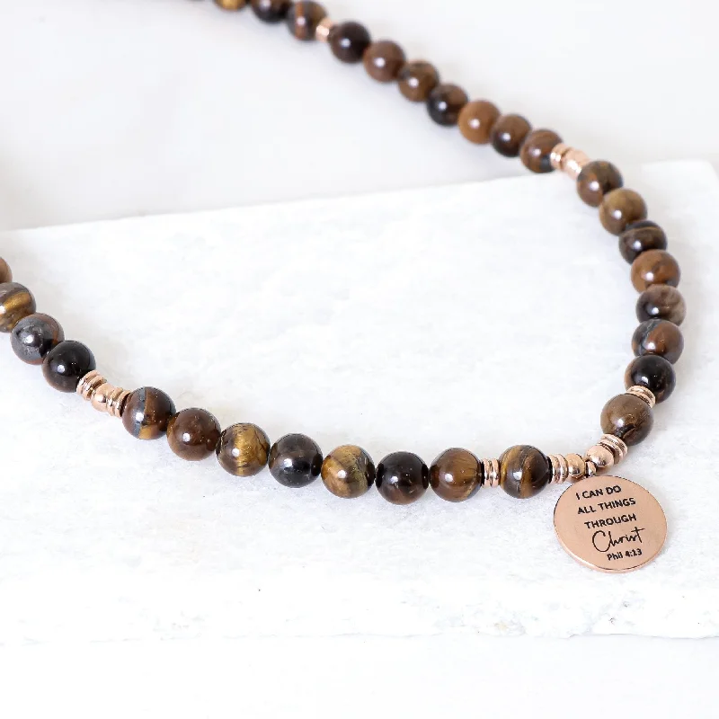 Thin enamel necklaces-TIGER EYE EARTHSTONE NECKLACE