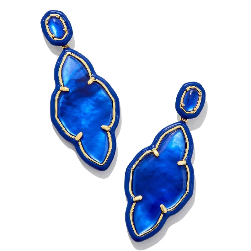 Half moon earrings-Kendra Scott | Abbie Gold Enamel Frame Statement Earrings in Cobalt Illusion