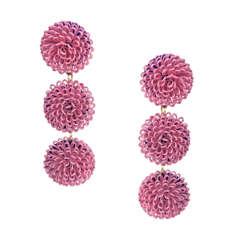 Swirl design earrings-Pink Pompom Earrings