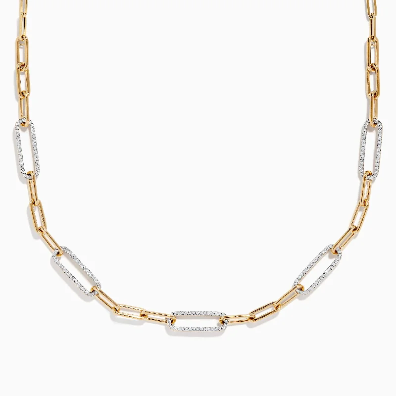 Regal diamond necklaces-D'oro 14K Yellow Gold Diamond Paperclip Necklace