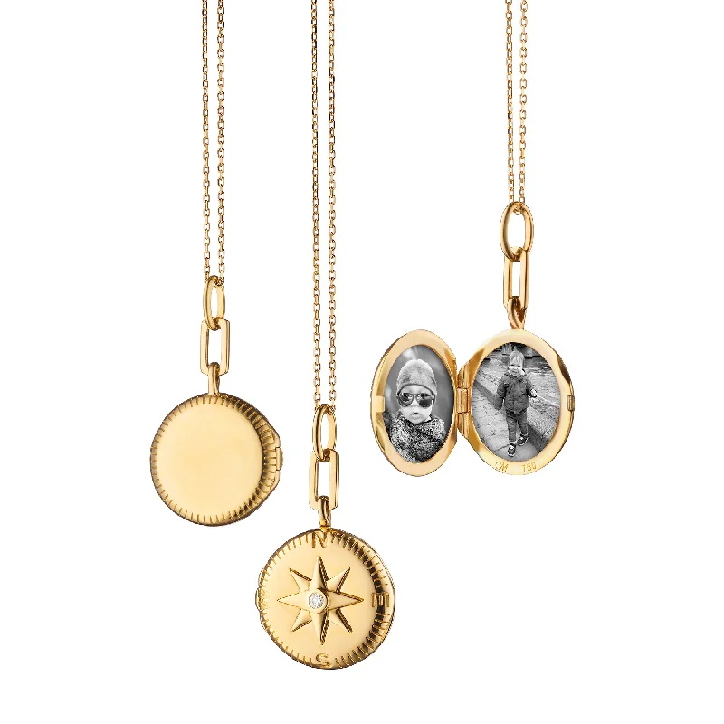 Loop knot necklaces-"Adventure" Compass Gold Locket Necklace