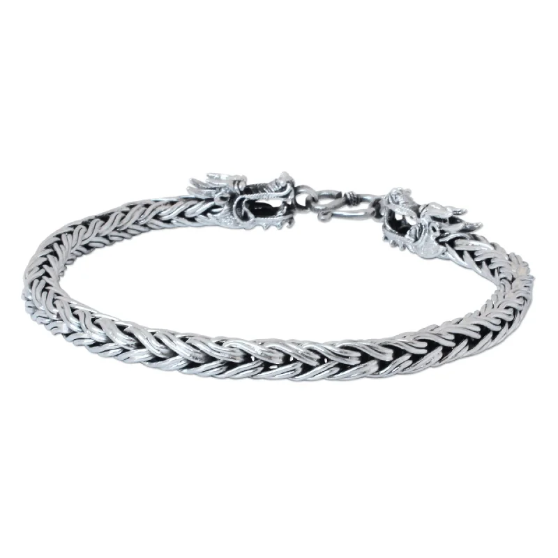 Ethnic braid bangles-Handmade Men's Sterling Silver 'Brave Nagas' Bracelet (Thailand)