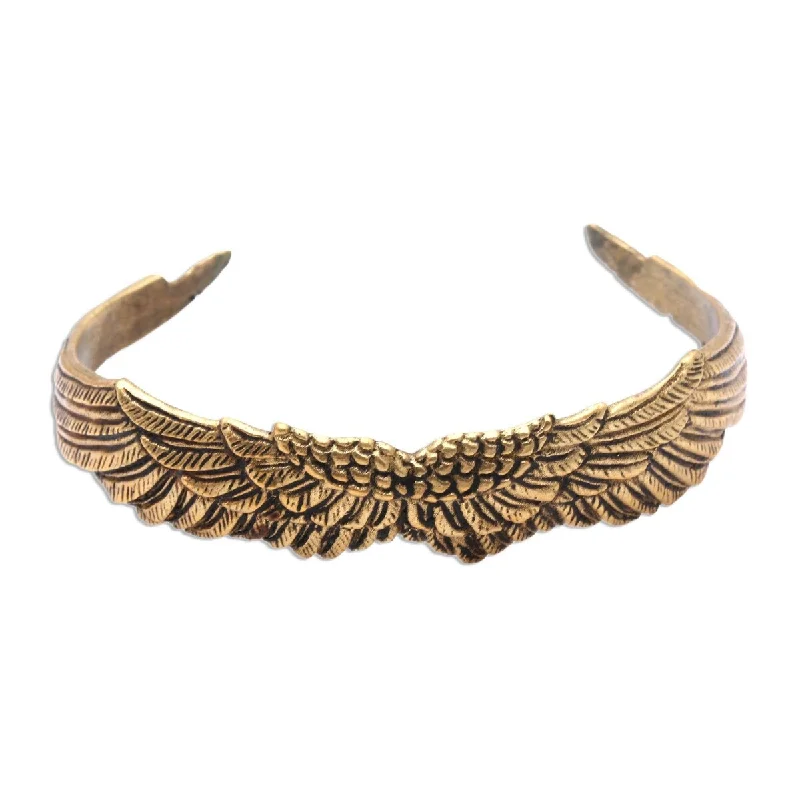 Pure link bangles-NOVICA Caressing Wings, Brass cuff bracelet