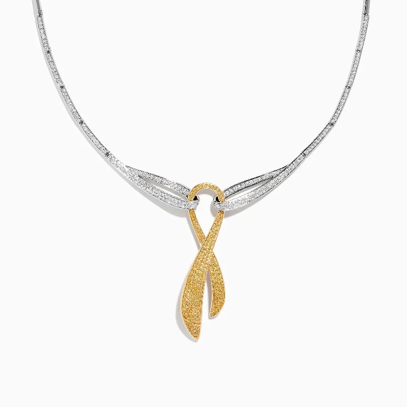 Fiber fringe necklaces-Canare 14K Two-Tone Gold Yellow Diamond Cancer Awareness Necklace