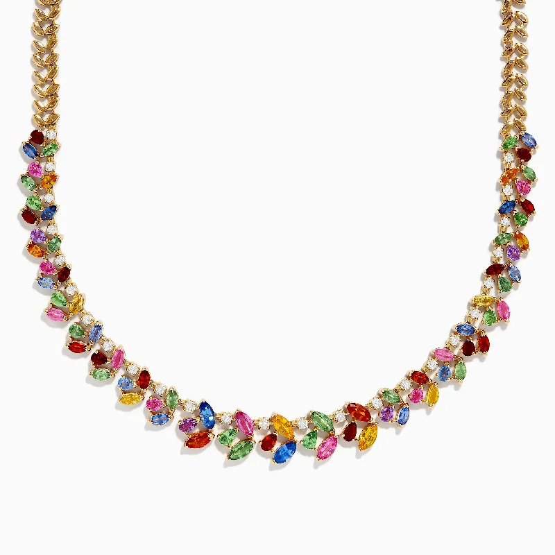 Solid collar necklaces-Watercolors 14K Yellow Gold Multi Sapphire and Diamond Necklace