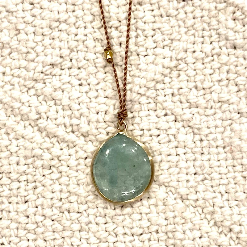 Mystic eye necklaces-One of a Kind 14K Gold Framed Emerald on Cord Necklace