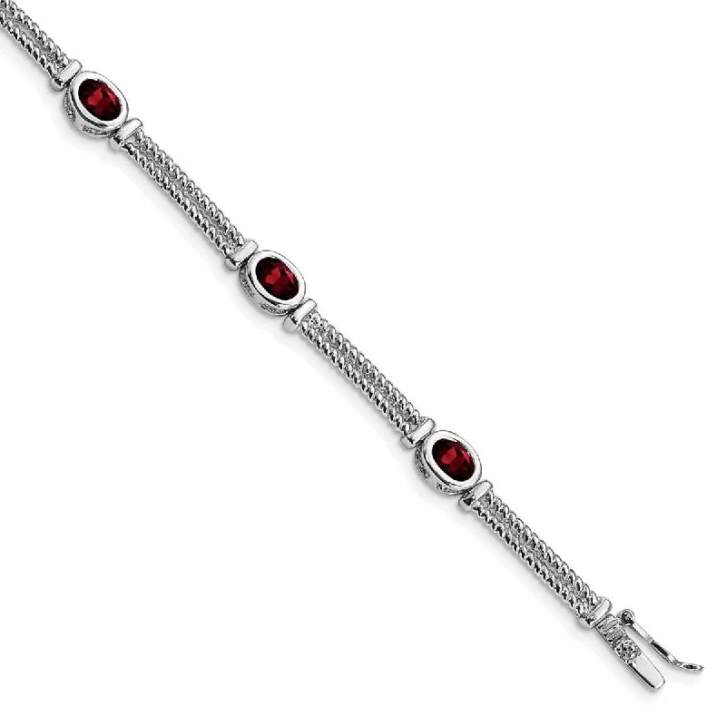 Clear crystal bangles-Curata 925 Sterling Silver Polished Box Catch Closure Garnet Bracelet 7 Inch Box Clasp