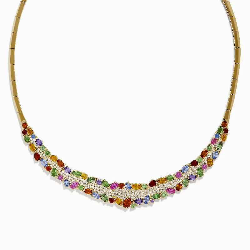 Ten-strand necklaces-Watercolors 14K Yellow Gold Multi Sapphire and Diamond Necklace