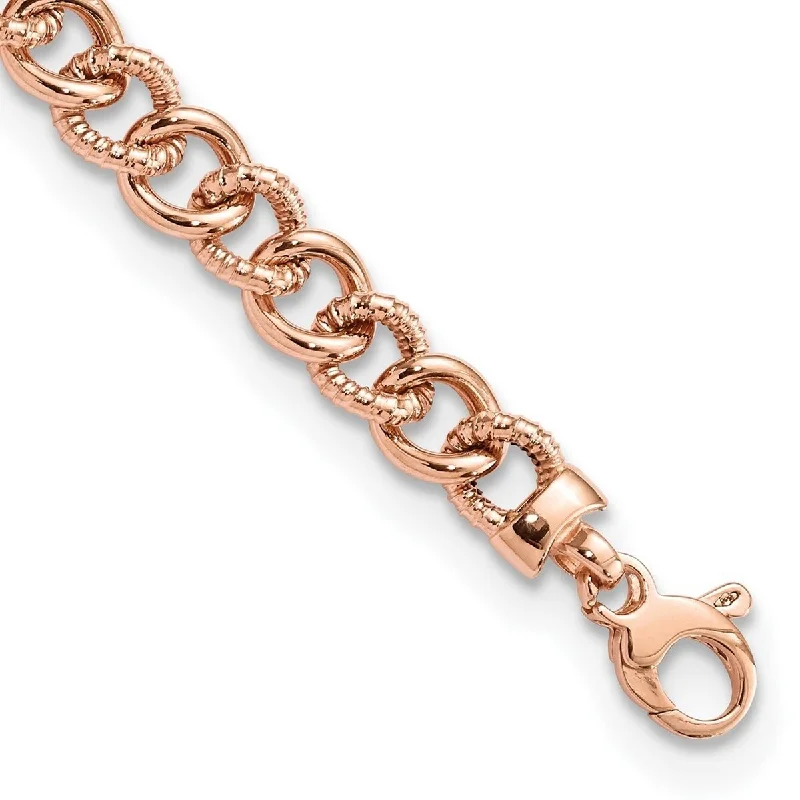 Pure link bangles-Curata 14k Rose Gold Polished and Textured Fancy Link Bracelet 7.5 Inch