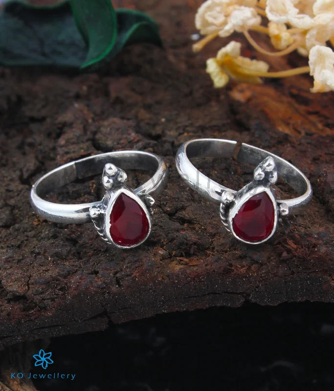 Topaz stone engagement rings-The Sia Silver Toe-Rings (Red)