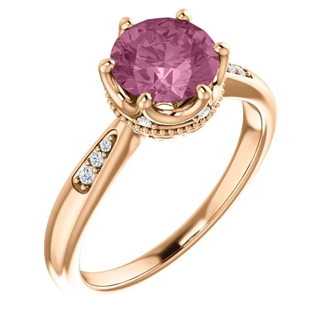 Cord edge engagement rings-14KT GOLD BABY PINK PASSION TOPAZ & .06 CTW DIAMOND ACCENT RING