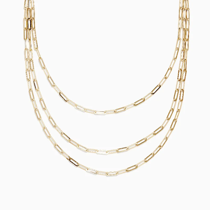 High bar necklaces-14K Yellow Gold 18" Layered Paperclip Chain Necklace