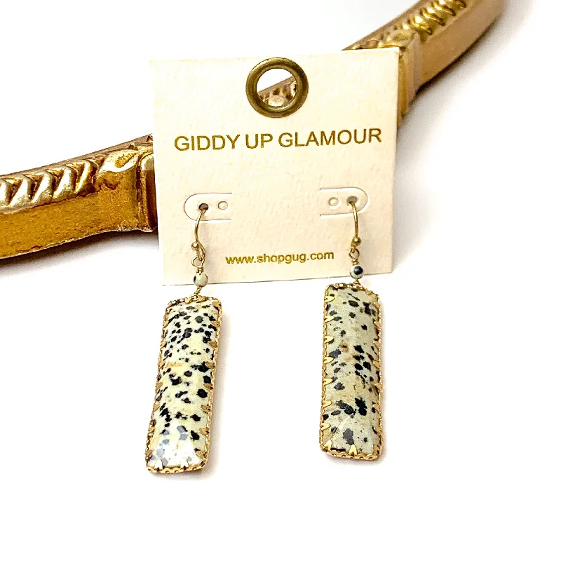 Soft threader earrings-Gold Tone Faux Stone Bar Earrings in Granite