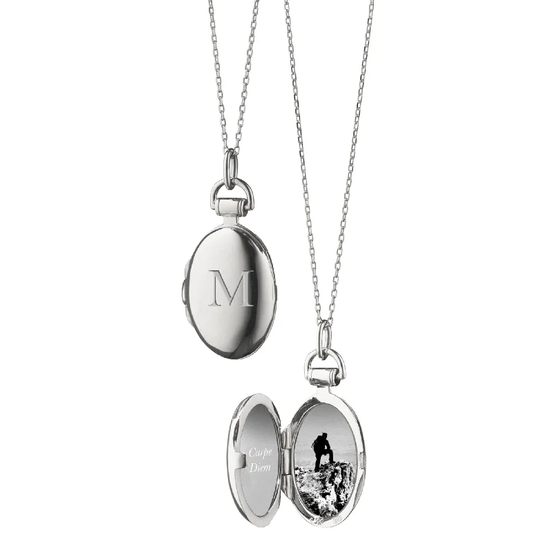 Carved initial necklaces-Petite "Anna" Sterling Silver Engraved Locket Necklace