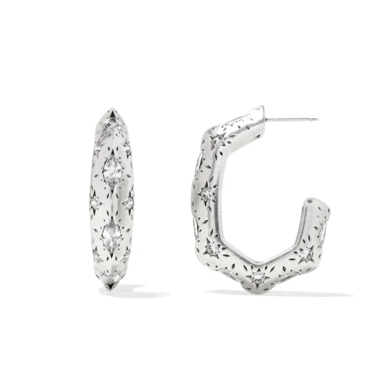 Thick cuff earrings-Kendra Scott | Holland Hoop Earrings in Vintage Silver White Crystal