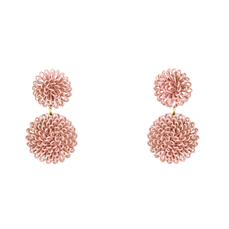 Bead weave earrings-Double Light Pink Pompom Rainbow