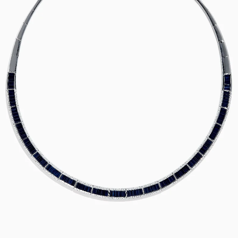 Curved pendant necklaces-Royale Bleu 14K White Gold Blue Sapphire and Diamond Necklace