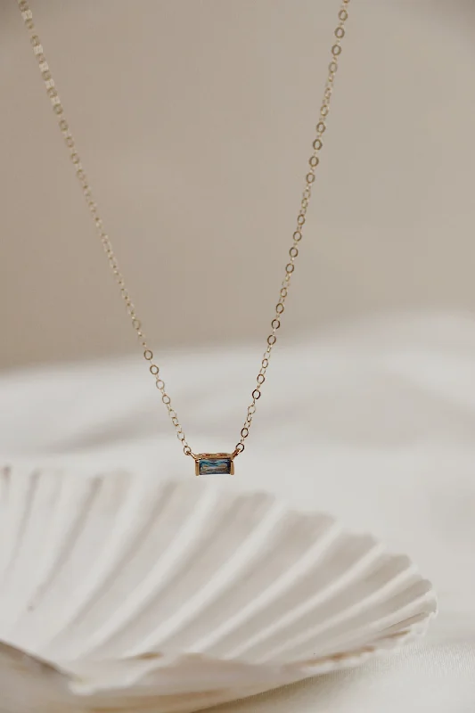 Bright druzy necklaces-FLOATING AQUA CZ BAGUETTE NECKLACE