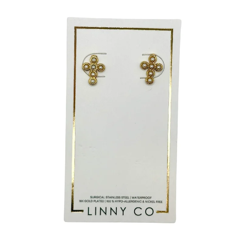 Fine heart earrings-Linny Co | Bethany Gold Tone Pearl Cross Stud Earrings