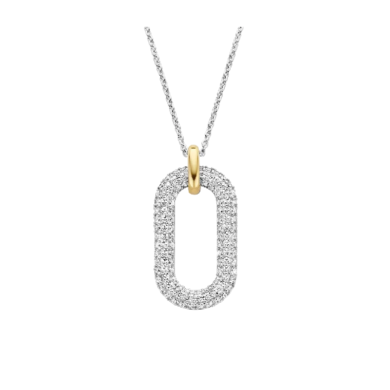 Fiber fringe necklaces-TI SENTO-Milano Sterling Silver Oval CZ Pendant Necklace