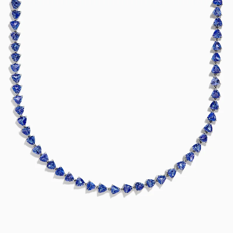 Sharp-line necklaces-Nahla Siri Sterling Silver Tanzanite Trillion Cut Tennis Necklace