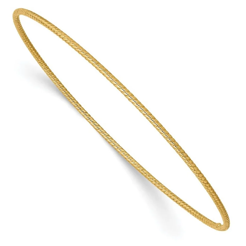 Rustic flair bangles-Curata 14k Yellow Gold Hollow Slip on Textured Polished 1.5mm Twist Slip on Cuff Stackable Bangle Bracelet