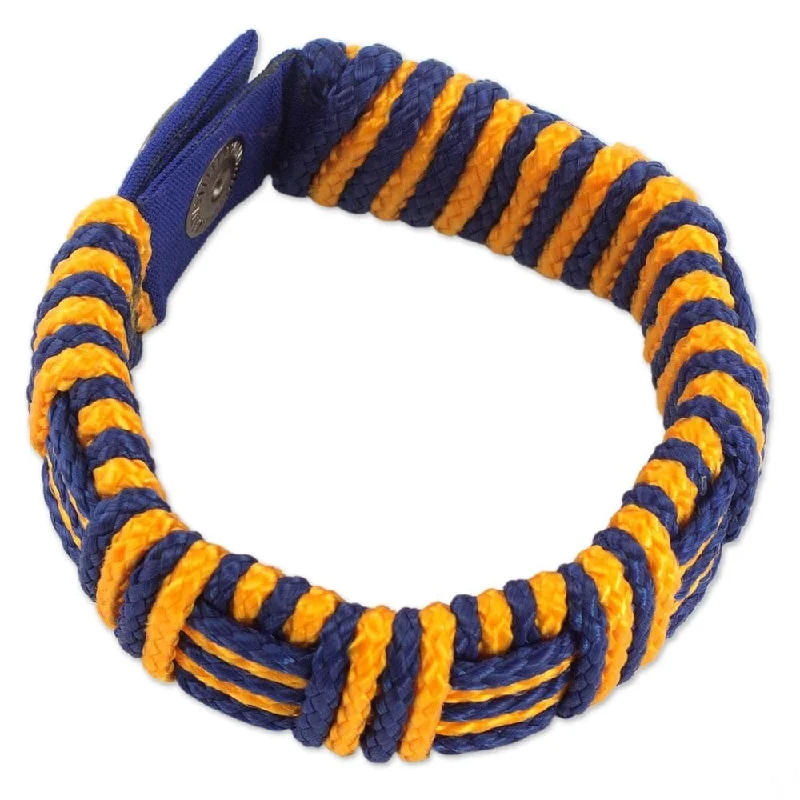 Bold gem bangles-Polypropylene Cord 'Blue and Gold Kente Power' Bracelet - 7'6" x 9'6"