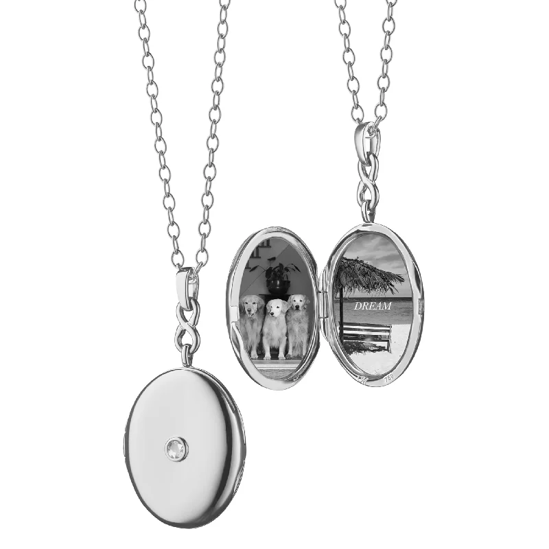 Chic art necklaces-Infinity White Sapphire Silver Engraved Locket Necklace