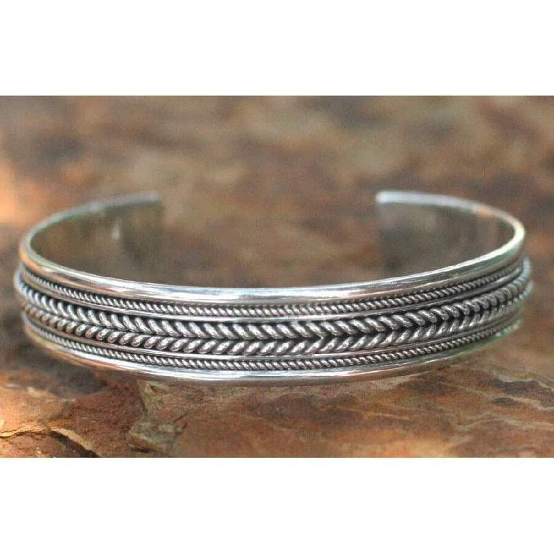 Swirl pattern bangles-NOVICA Lanna Illusions Braid Patterns Coil Around the Wrist in this 925 Sterling Silver Contemporary Womens Cuff Bracelet