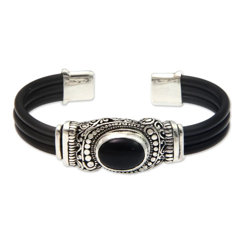 Multi-chain bangles-Handmade Sterling Silver Rubber 'Royal Splendor' Onyx Bracelet (indonesia)