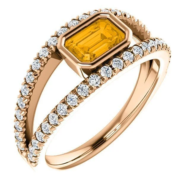 Luxe diamond engagement rings-14KT GOLD 0.55 CT CITRINE & 3/8 CTW DIAMOND ACCENT BEZEL-SET RING