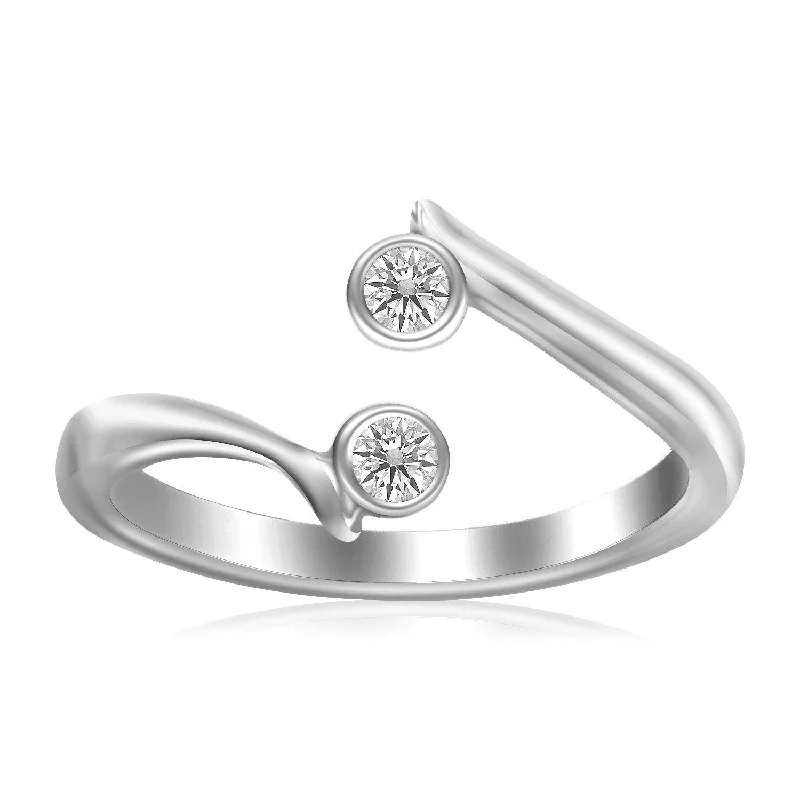 Open frame engagement rings-Sterling Silver Rhodium Finished Open Style Cubic Zirconia Accented Toe Ring