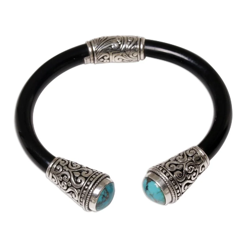 Raven motif bangles-NOVICA Beauty of Bali, Turquoise cuff bracelet