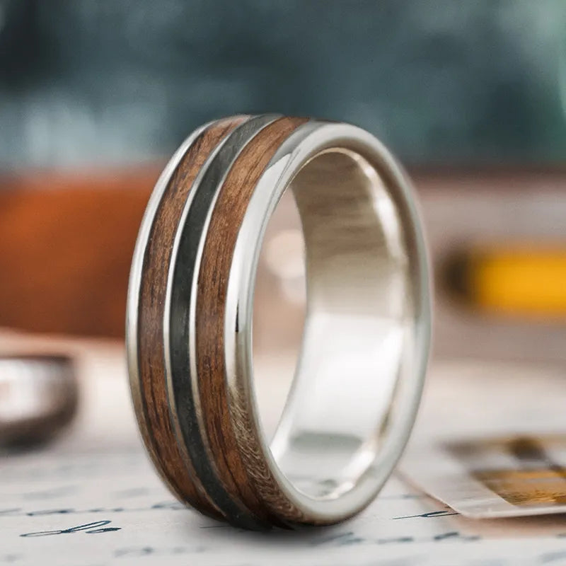 Rustic lock rings-Custom Design - 3-Inlay Narrow Center Ring 17URk9KODyBQDeT6uhSme4AX