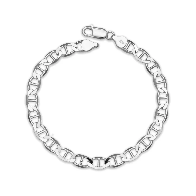 Old cameo bangles-Curata 925 Sterling Silver Italian Men's 6mm Mariner Chain Bracelet (Choice of 8" or 9") - White