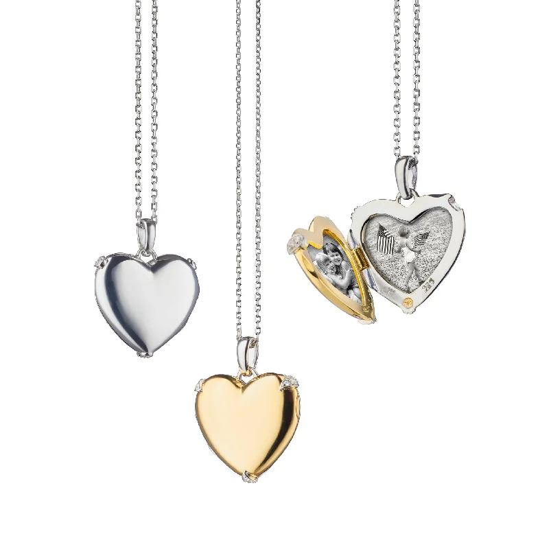 Quad birthstone necklaces-Two-Tone "Heart of Gold" Locket Necklace