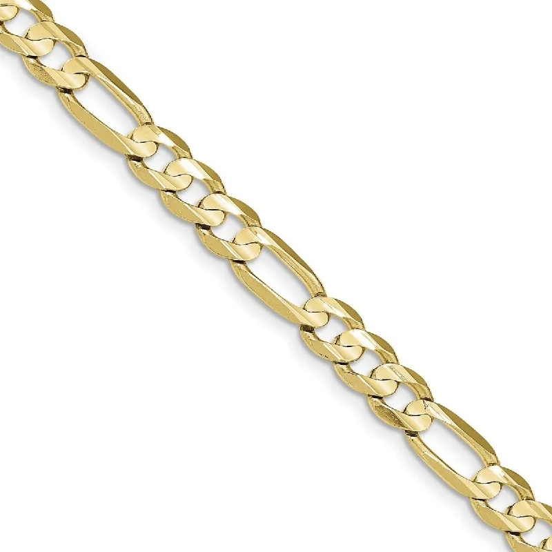 Hand-polished bangles-Curata 10k Yellow Gold 7.5mm Solid Polished Light Figaro Chain Bracelet