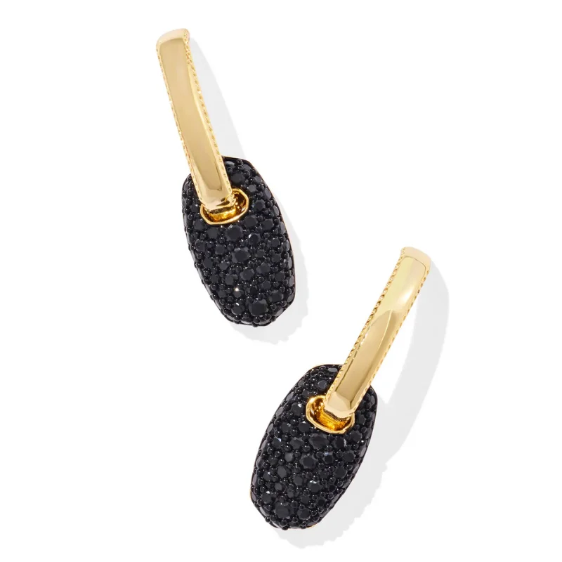 Wanderer feather earrings-Kendra Scott | Bailey Pave Gold Huggie Earrings in Black Crystal