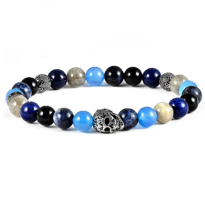 Open frame bangles-Stainless Steel Skull Natural Stone Beaded Stretch Bracelet (8mm)