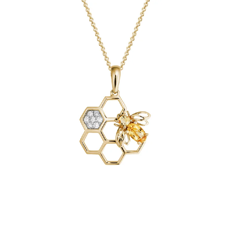 Art deco necklaces-14k Bee & Honeycomb Pendant Necklace