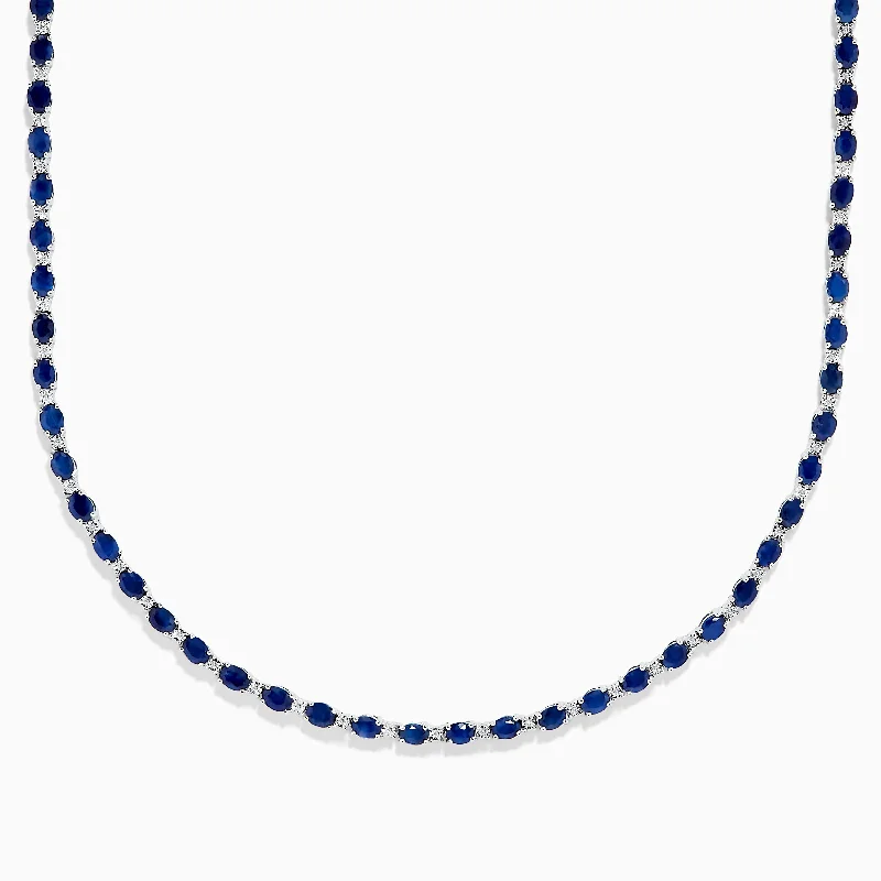 Rope braid necklaces-925 Sterling Silver Blue Sapphire Tennis Necklace