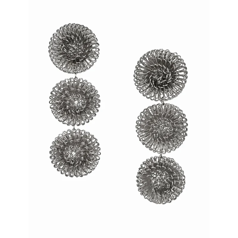 Surf motif earrings-Silver Pompom earrings