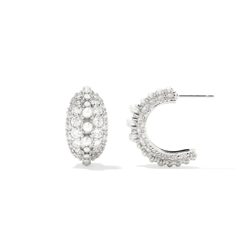 Solid ring earrings-Kendra Scott | Krista Silver Hoop Earrings in White Mix