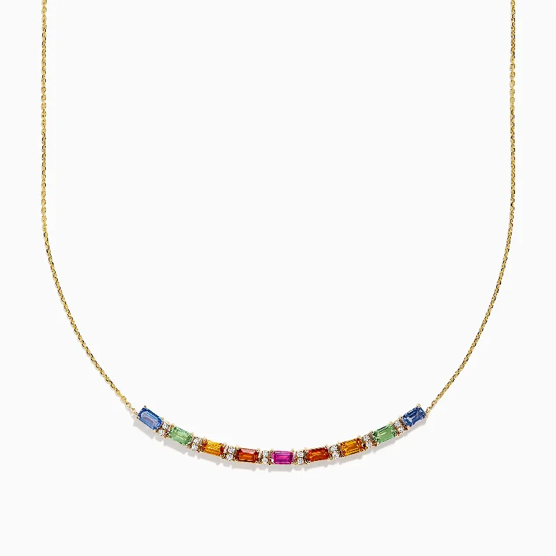 Thick chain necklaces-Watercolors 14K Yellow Gold Multi Sapphire and Diamond Necklace