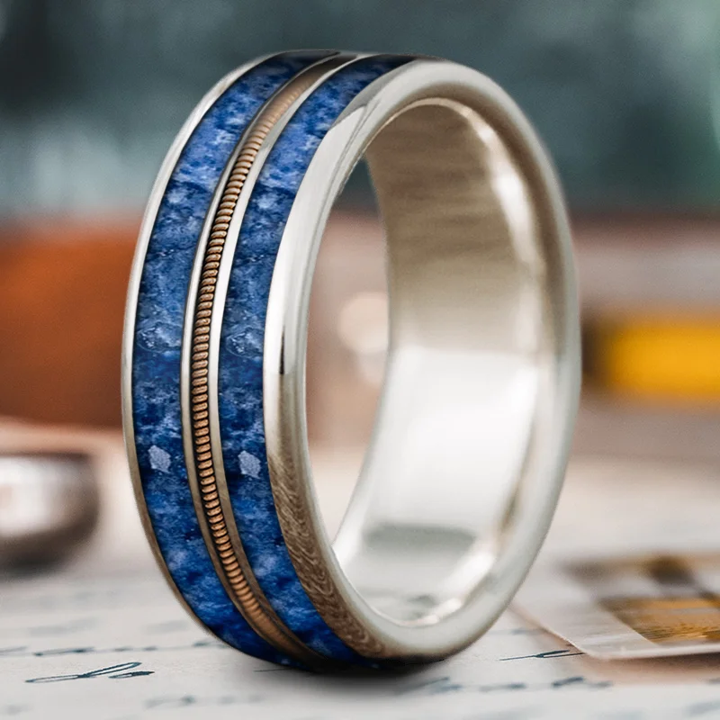 Woven motif rings-Custom Design - 3-Inlay Metal Center Ring t-dT2WjdCNR7UAZUPvIdRxNR