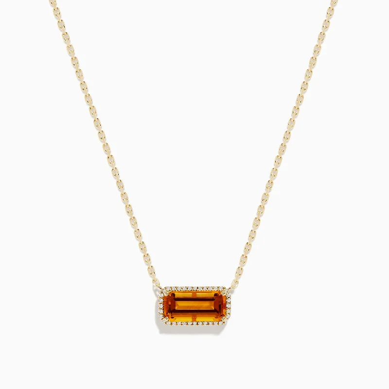 Floating gem necklaces-Sunset 14K Yellow Gold Citrine and Diamond Necklace