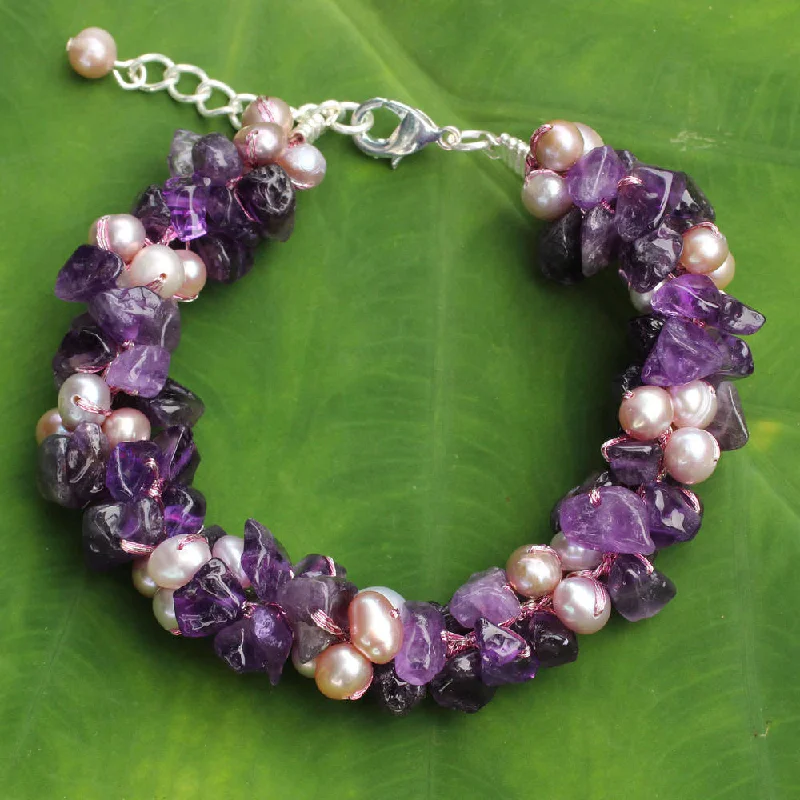 Swirl shape bangles-Handmade Amethyst 'Gracious Lady' Pearl Bracelet (4 mm) (Thailand) - Purple